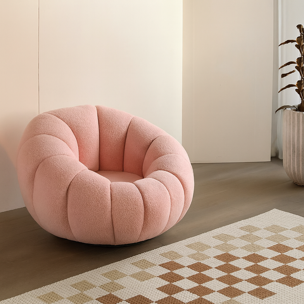 Nordic-Style Swivel Pumpkin Accent Chair - Skin-Friendly Sherpa Fabric & Soft Sitting Sofa Chair For Living Room