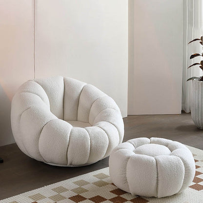 Nordic-Style Swivel Pumpkin Accent Chair - Skin-Friendly Sherpa Fabric & Soft Sitting Sofa Chair For Living Room