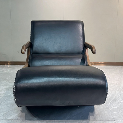 Timeless Retro Lounge Chair - Sturdy Genuine Leather Backrest Armrest For Bedroom