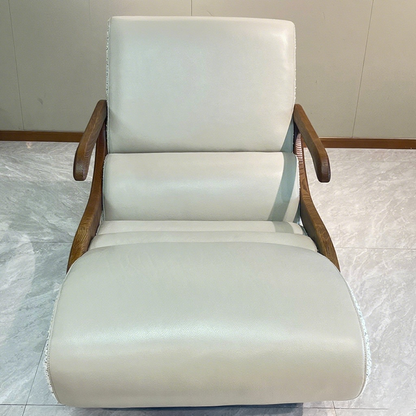 Timeless Retro Lounge Chair - Sturdy Genuine Leather Backrest Armrest For Bedroom