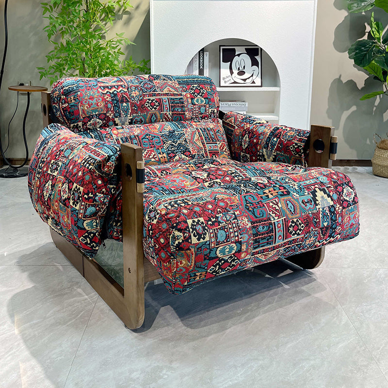 Traditional Vintage Accent Chair - Ash Or Oak Wood Frame Plush Cushion Armchair For Living Room