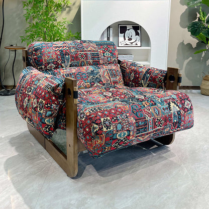 Traditional Vintage Accent Chair - Ash Or Oak Wood Frame Plush Cushion Armchair For Living Room