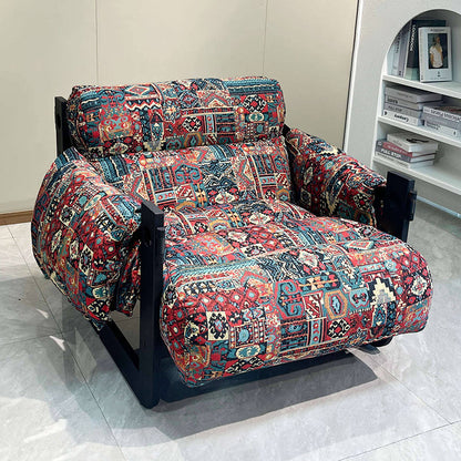 Traditional Vintage Accent Chair - Ash Or Oak Wood Frame Plush Cushion Armchair For Living Room