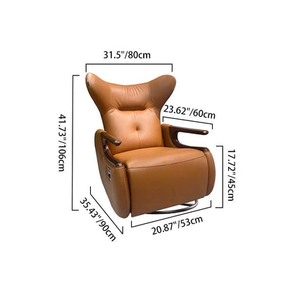 Contemporary Multi-Functional Swivel Recliner Chair - Eco Leather With Oak Armrests For Living Room