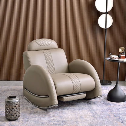 Modern Luxury Rocking Recliner Chair With Retractable Footrest - Faux Leather Or Top Grain Leather Accent Chair For Living Room & Bedroom