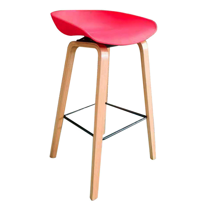 Modern Minimalist Rectangular PP Beech Wood Bar Stool Backless Armless For Dining Room