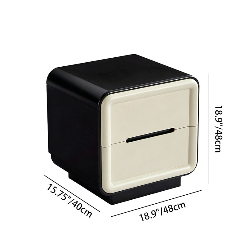 Contemporary Nordic Cream Nightstand - Rounded Corner 2-Drawer High Gloss Bedside Table For Bedroom