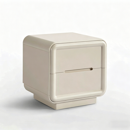 Contemporary Nordic Cream Nightstand - Rounded Corner 2-Drawer High Gloss Bedside Table For Bedroom