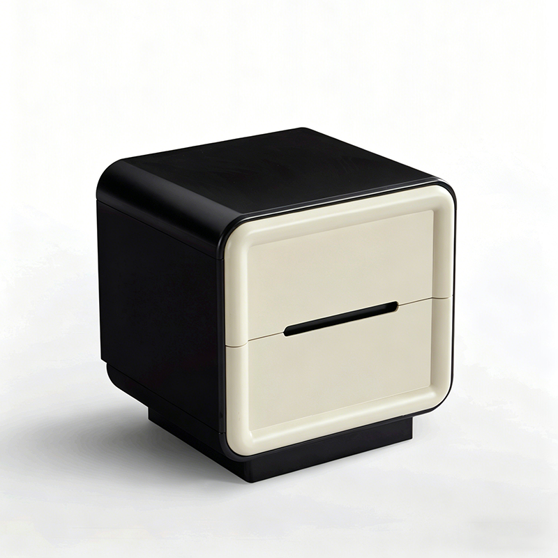 Contemporary Nordic Cream Nightstand - Rounded Corner 2-Drawer High Gloss Bedside Table For Bedroom