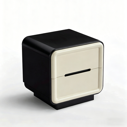 Contemporary Nordic Cream Nightstand - Rounded Corner 2-Drawer High Gloss Bedside Table For Bedroom