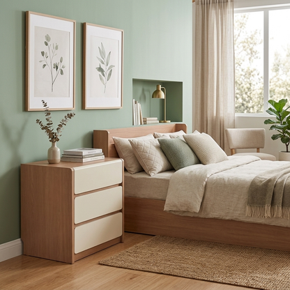 Traditional Rustic 3-Drawer Nightstand - E0 Grade MDF Drawer Bedside Table For Bedroom