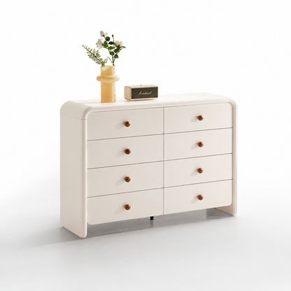 Cream Nordic 8-Drawer Dresser - Curved Edge Cream MDF Large Capacity Storage Cabinet For Bedroom