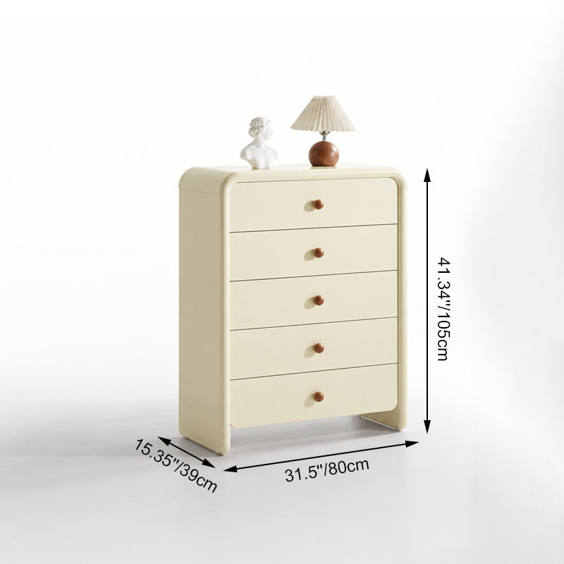 Vertical Cream MDF Tall Chest - Large Capacity Partitioned 5-Drawer Storage Cabinet For Living Room & Bedroom