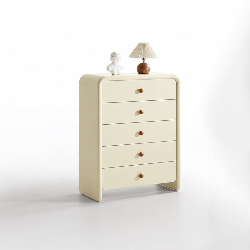 Vertical Cream MDF Tall Chest - Large Capacity Partitioned 5-Drawer Storage Cabinet For Living Room & Bedroom