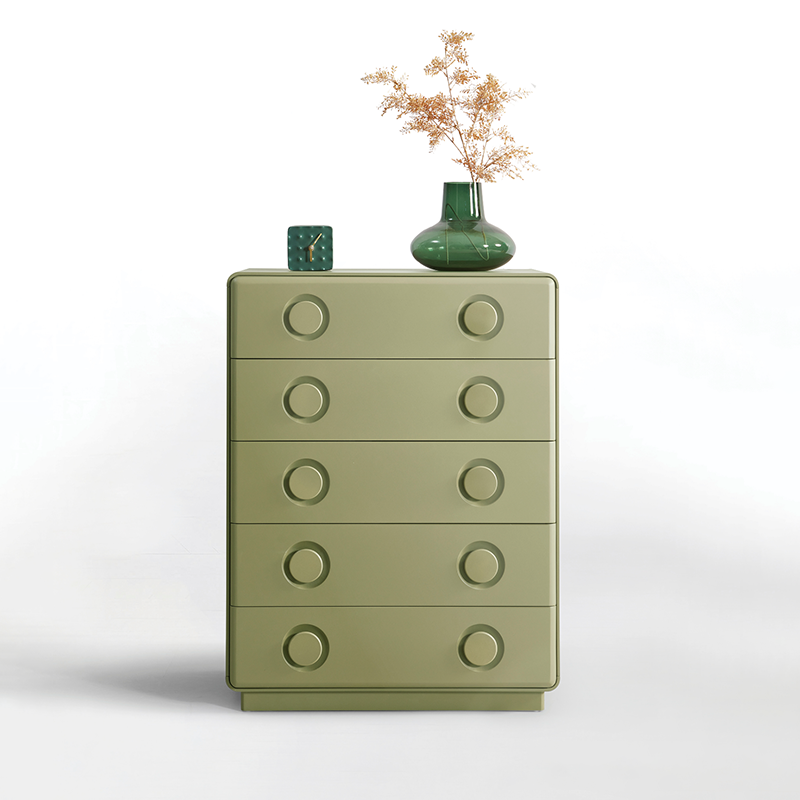 Modern Minimalist 5-Drawer Chest - Recessed Round Handle Storage Cabinet For Living Room & Bedroom