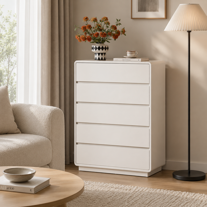 Slim Tall MDF Storage Dresser - Scandinavian 5-Drawer MDF Vertical Storage Cabinet For Bedroom