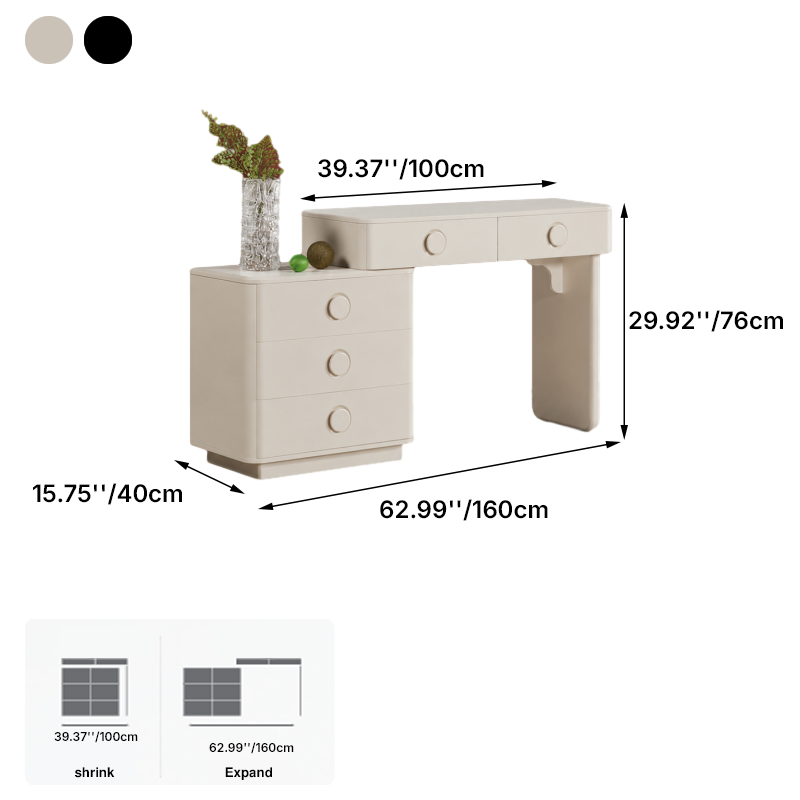 Modern Minimalist Medium Density Fiberboard Makeup Vanity - Rounded Design Dressing Table 5-Drawers For Bedroom