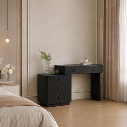 Modern Minimalist Medium Density Fiberboard Makeup Vanity - Rounded Design Dressing Table 5-Drawers For Bedroom