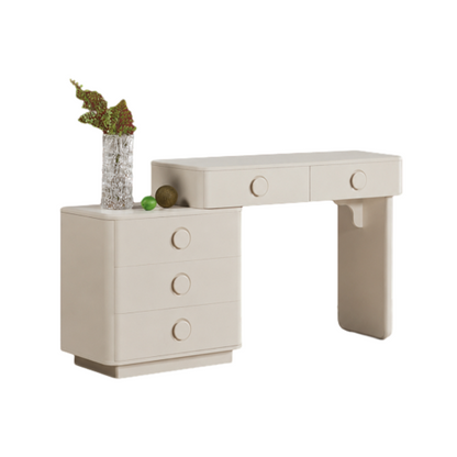 Modern Minimalist Medium Density Fiberboard Makeup Vanity - Rounded Design Dressing Table 5-Drawers For Bedroom