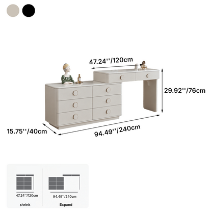 Modern Minimalist Dressing Table With 8-Drawers - Curved Rounded Makeup Vanity For Bedroom