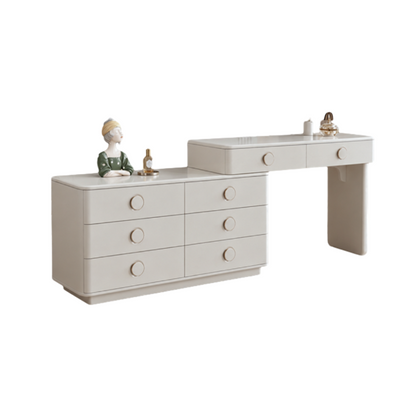 Modern Minimalist Dressing Table With 8-Drawers - Curved Rounded Makeup Vanity For Bedroom