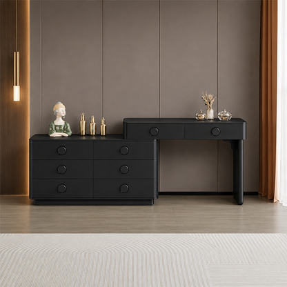 Modern Minimalist Dressing Table With 8-Drawers - Curved Rounded Makeup Vanity For Bedroom