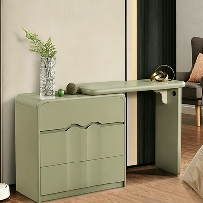 Modern Minimalist Hidden Handle Makeup Vanity With 3-Drawers - Wave Medium Density Fiberboard Dressing Table For Bedroom