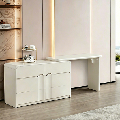 Modern Curved Makeup Vanity With Multi-Drawer Storage - Minimalist Dressing Table With Wave Groove 6-Drawers For Bedroom