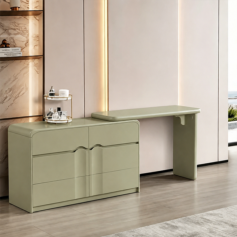 Modern Curved Makeup Vanity With Multi-Drawer Storage - Minimalist Dressing Table With Wave Groove 6-Drawers For Bedroom
