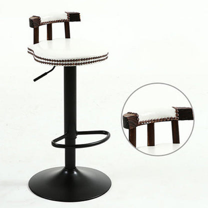 Contemporary Luxury Round Faux Oil-Waxed Leather Iron Bar Stool Backrest Footrest For Dining Room