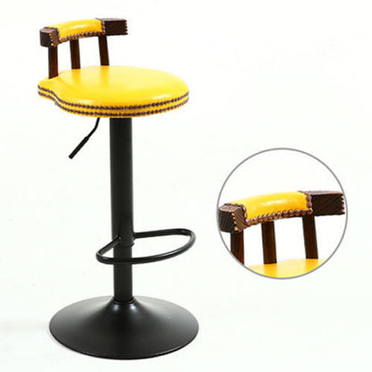 Contemporary Luxury Round Faux Oil-Waxed Leather Iron Bar Stool Backrest Footrest For Dining Room