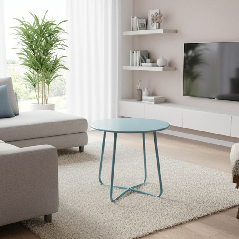 Modern Minimalist Round Iron Coffee Table 1-Tier For Living Room