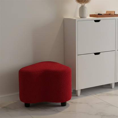 Contemporary Creative Sherpa Fabric Heart-Shaped Low Stool Plywood Frame Accent Ottoman For Entryway & Living Room
