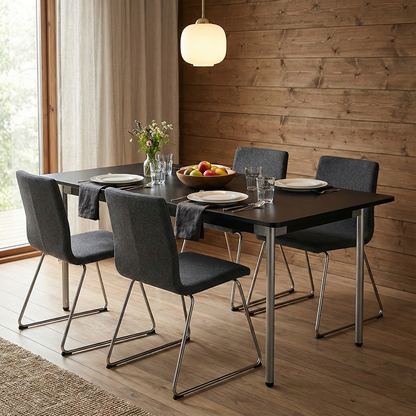 Modern Minimalist Pine & Stainless Steel Rectangular Dining Table For 4/6/8 Seats