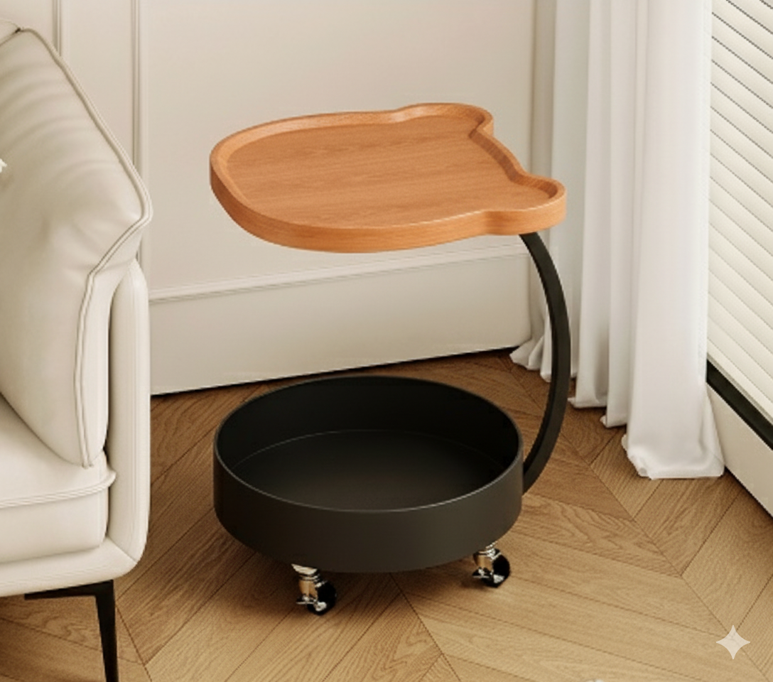 Contemporary Creative Medium-Density Fiberboard Iron Bear-Shaped Movable Side Table 2-Tier For Living Room