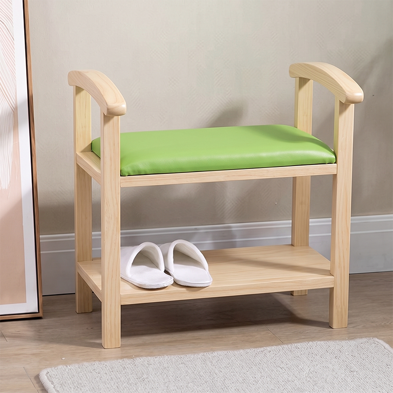 Traditional Japanese Rectangular Rubberwood Solid Wood Plywood PU Leather Shoe Bench Backless Armrest For Entryway & Hallway