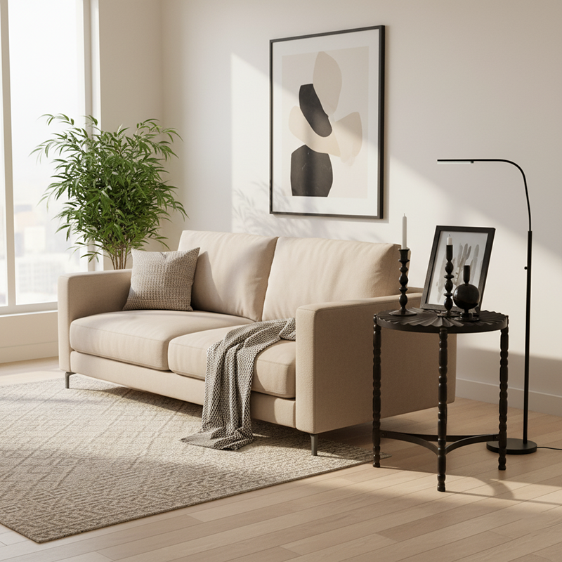 Traditional Vintage Oval Round Iron Medium Density Fiberboard Ash Wood End Table 1/2-Tier 3/5-Leg For Living Room