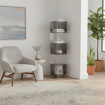 Modern Minimalist Acrylic Rectangular Storage Shelf - 5 Tiers Open Display Bookcase For Living Room & Home Office