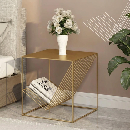 Modern Minimalist Square Iron Side Table 2-Tier For Living Room