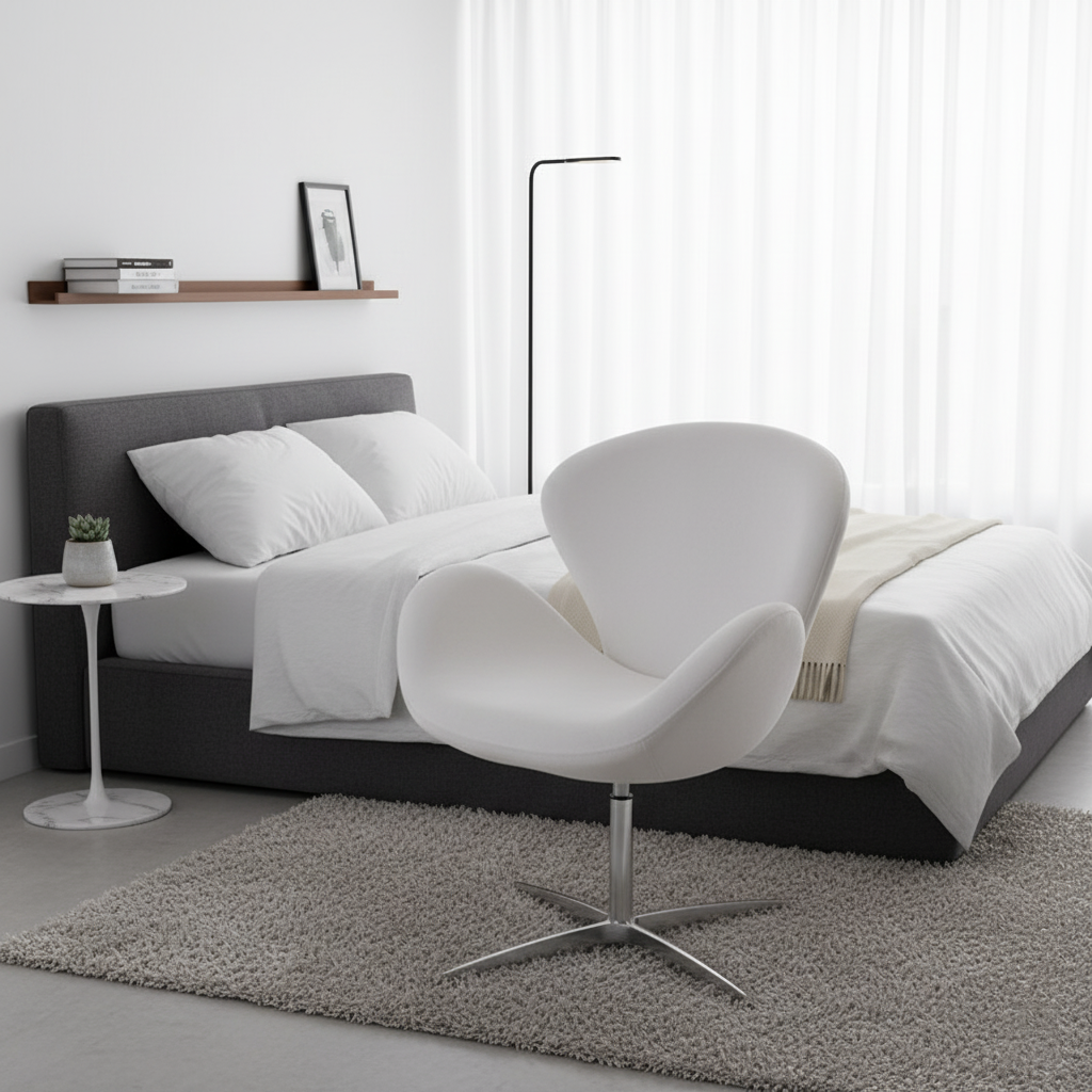 Contemporary Scandinavian Faux Velvet Aluminum Alloy High Density Sponge Vanity Stool Height-Adjustable Swivel Backrest For Bedroom