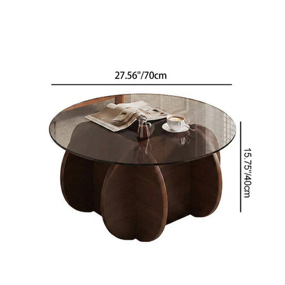 Modern Minimalist Round Solid Wood Glass Coffee Table For Living Room