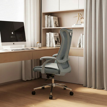 Modern Ergonomic High Back Leather Plywood & Metal Office Chair Executive Swivel Desk Chair With Headrest Lumbar Support Adjustable Rolling Computer Chair