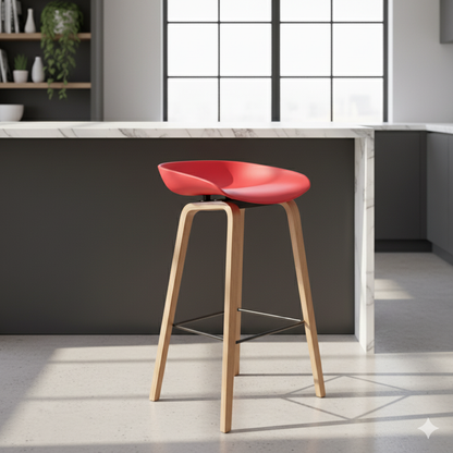 Modern Minimalist Rectangular PP Beech Wood Bar Stool Backless Armless For Dining Room