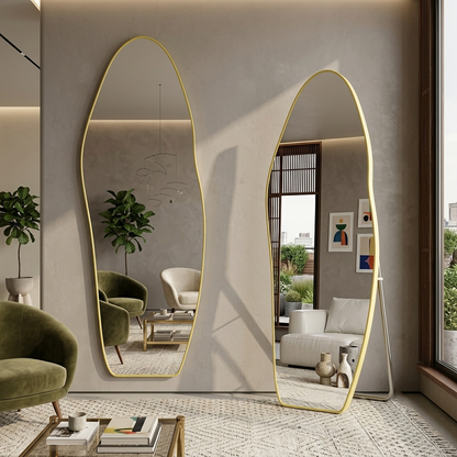 Modern Minimalist Curved Glass Aluminum Alloy Medium Density Fiberboard Wall Mirror For Bedroom