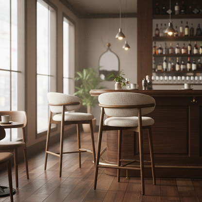 Modern Minimalist Ash Wood Fabric Rectangular Bar Stool Backrest Footrest For Kitchen