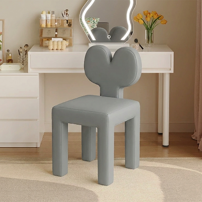 Contemporary Creative Sherpa Fabric & Velvet Fabric Iron Frame Heart-Back Cute Vanity Stool With Backrest For Bedroom