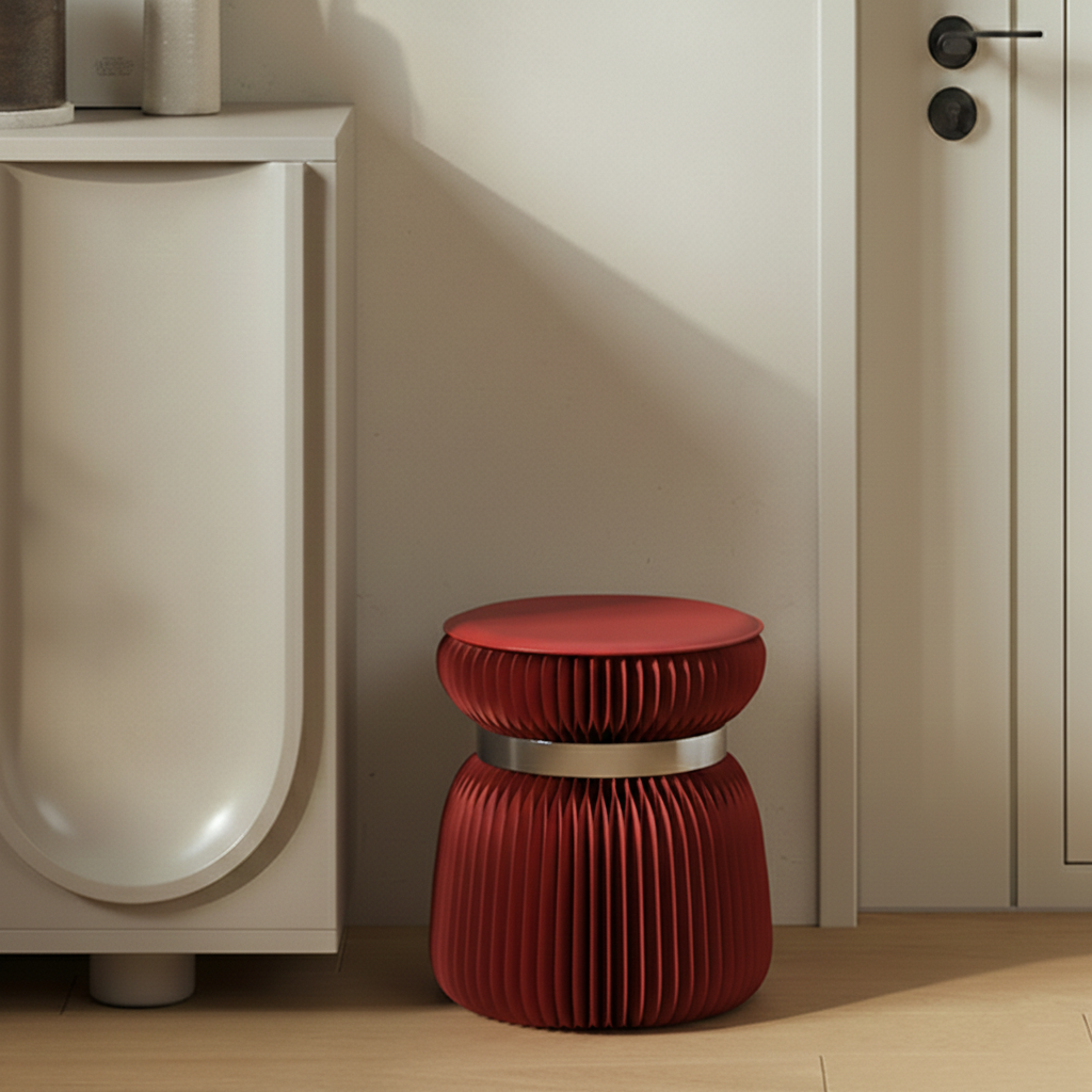 Modern Art Deco Kraft Paper Acrylic Metal PU Leather Round Foldable Low Stool For Entryway & Living Room