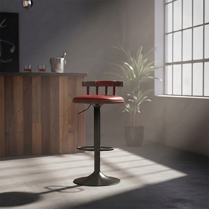 Contemporary Luxury Round Faux Oil-Waxed Leather Iron Bar Stool Backrest Footrest For Dining Room
