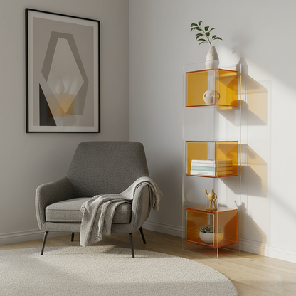 Modern Minimalist Acrylic Rectangular Storage Shelf - 5 Tiers Open Display Bookcase For Living Room & Home Office