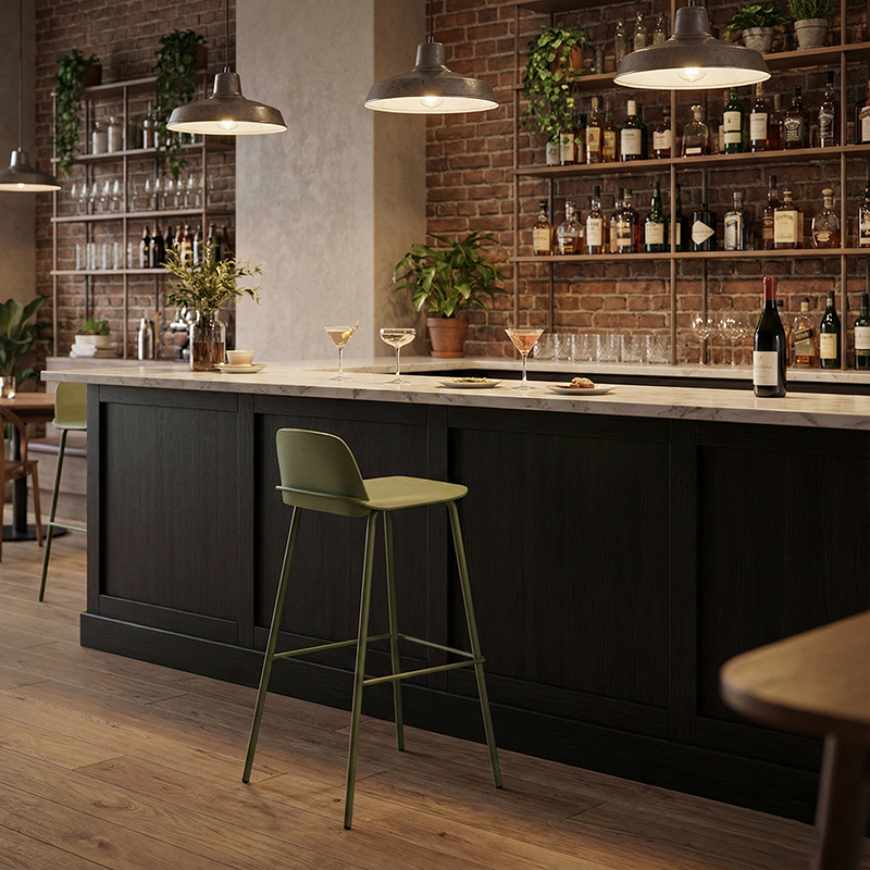 Modern Minimalist PP & Carbon Steel Rectangular Bar Stool With Backrest And Footrest For Dining Room